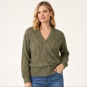 Merokeety Olive Green Cable Knit Sweater Twist Front Medium NWT